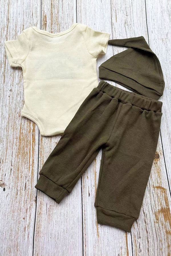 New to the farm & tractor embroidery romper & pant & hat 3pc baby sets 2601009M