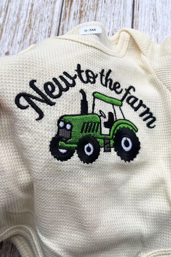 New to the farm & tractor embroidery romper & pant & hat 3pc baby sets 2601009M
