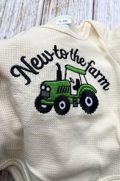 New to the farm & tractor embroidery romper & pant & hat 3pc baby sets 2601009M