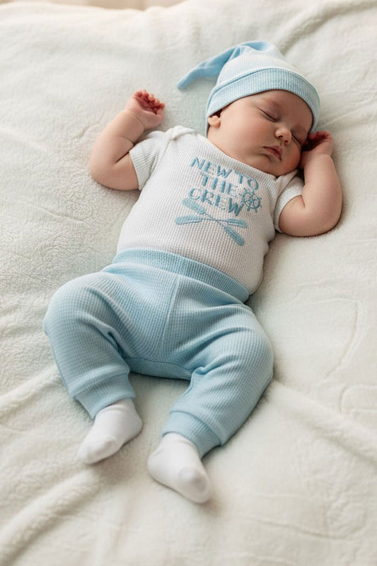 NEW TO THE CREW embroidery romper & pant & hat 3pc baby boutique sets 2601010M