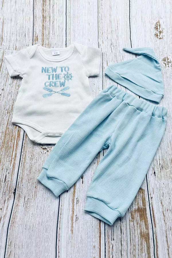 NEW TO THE CREW embroidery romper & pant & hat 3pc baby sets 2601010M