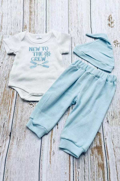 NEW TO THE CREW embroidery romper & pant & hat 3pc baby sets 2601010M
