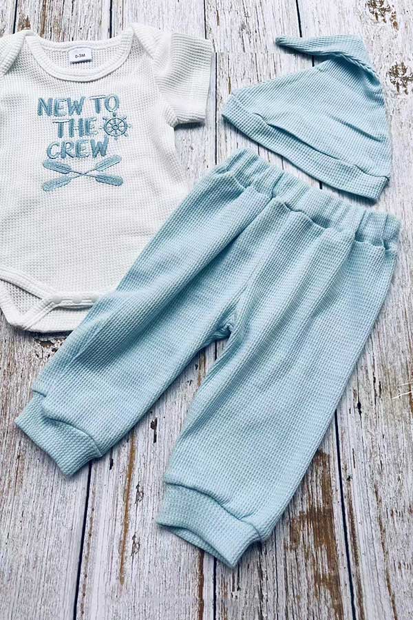 NEW TO THE CREW embroidery romper & pant & hat 3pc baby sets 2601010M