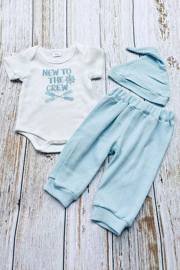 NEW TO THE CREW embroidery romper & pant & hat 3pc baby sets 2601010M