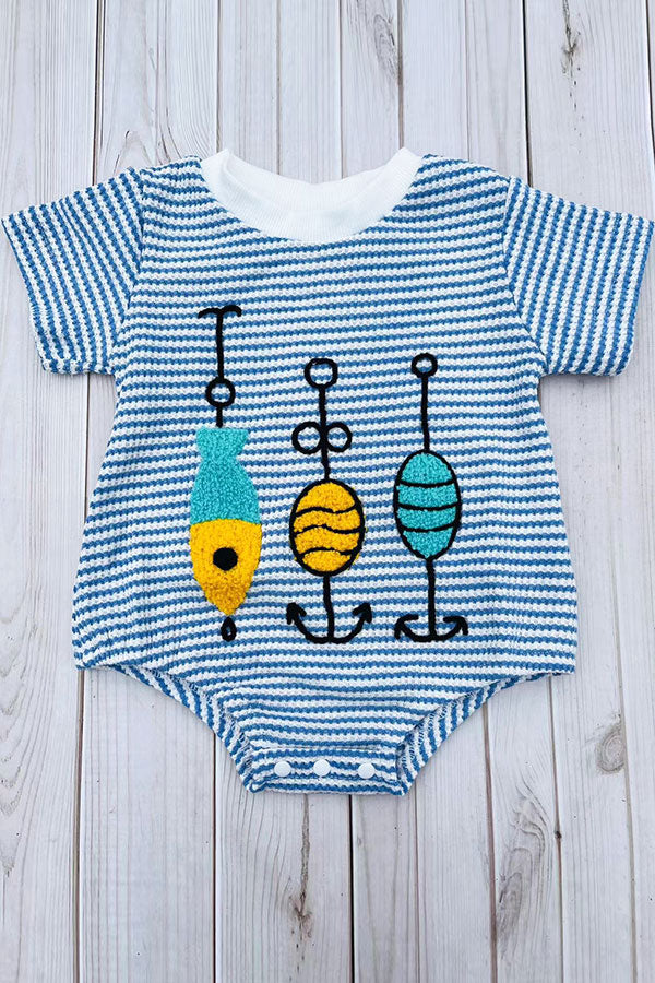 Fishing float embroidery short sleeves blue baby onesie 2601013M