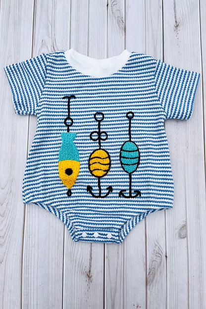 Fishing float embroidery short sleeves blue baby onesie 2601013M