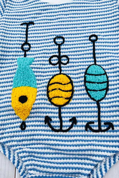 Fishing float embroidery short sleeves blue baby onesie 2601013M
