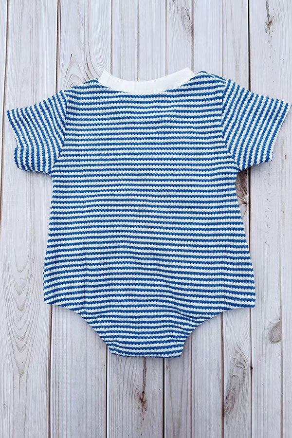 Fishing float embroidery short sleeves blue baby onesie 2601013M