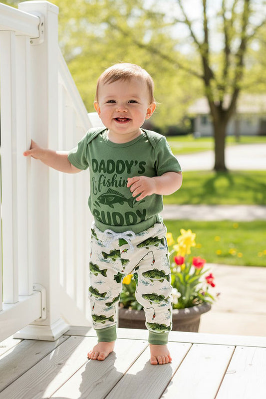 DADDY'S fishing BUDDY onesie & pant & hat 3pc baby sets 2601020M