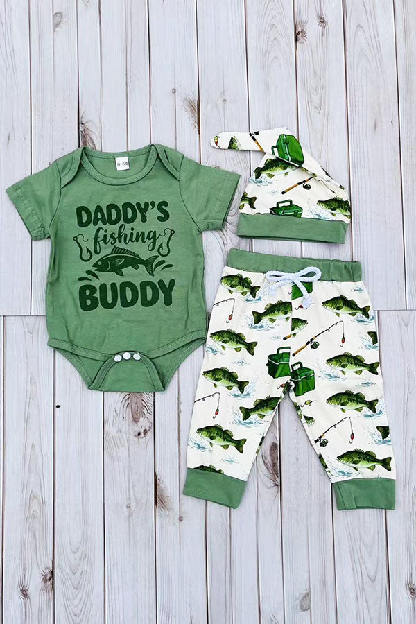 DADDY'S fishing BUDDY onesie & pant & hat 3pc baby sets 2601020M