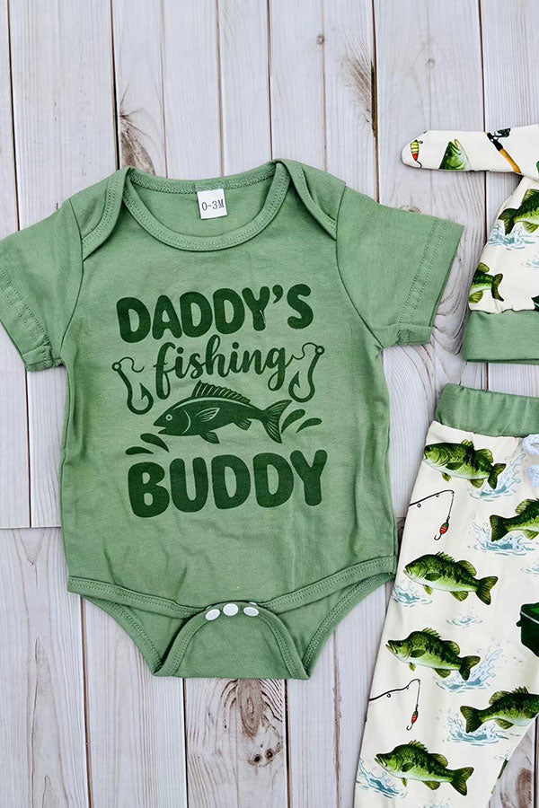DADDY'S fishing BUDDY onesie & pant & hat 3pc baby sets 2601020M