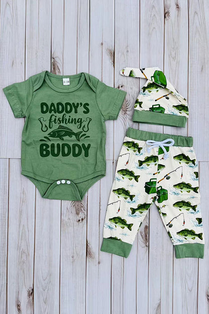 DADDY'S fishing BUDDY onesie & pant & hat 3pc baby sets 2601020M