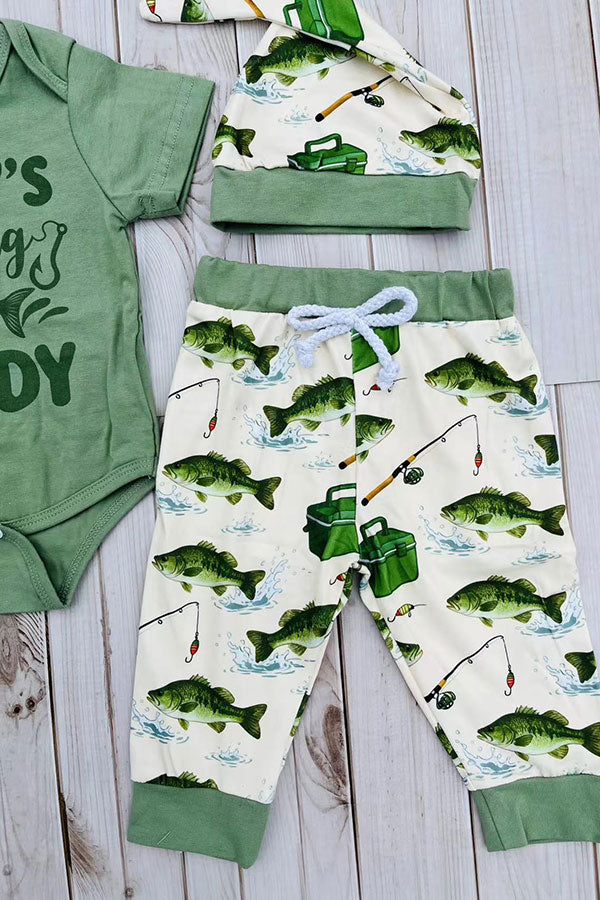 DADDY'S fishing BUDDY onesie & pant & hat 3pc baby sets 2601020M