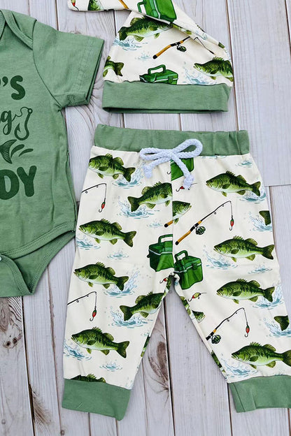 DADDY'S fishing BUDDY onesie & pant & hat 3pc baby sets 2601020M