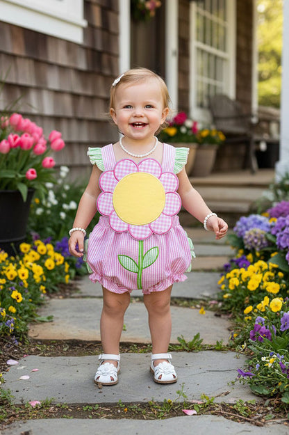 Spring & Summer pink stripes sunflower baby romper 2601021M