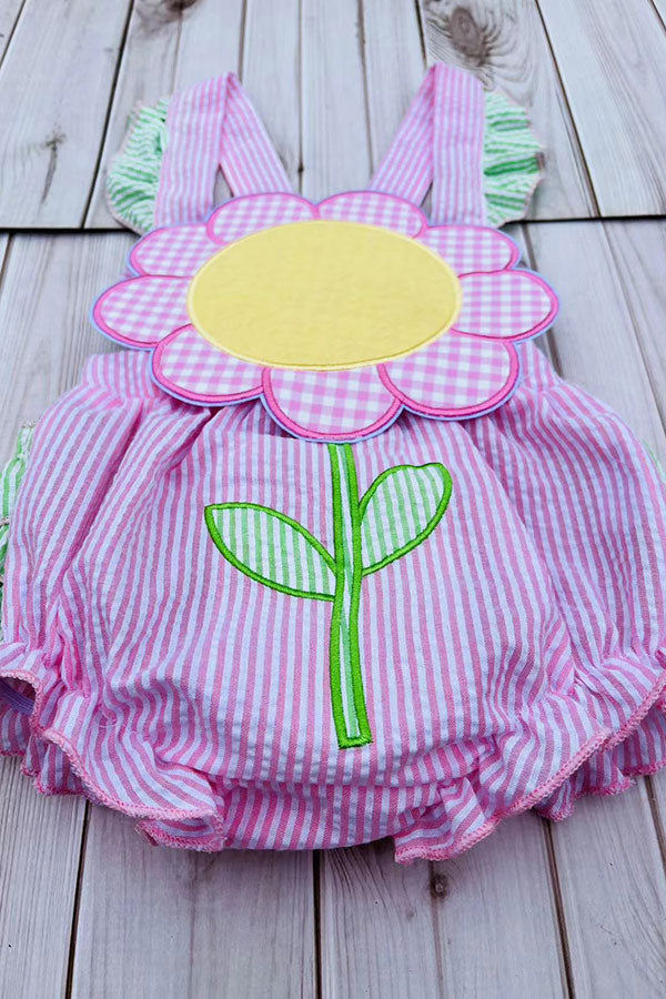 Spring & Summer pink stripes sunflower baby romper 2601021M