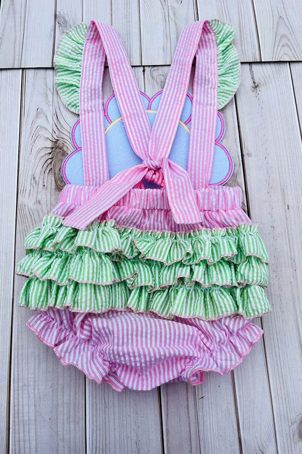 Spring & Summer pink stripes sunflower baby romper 2601021M