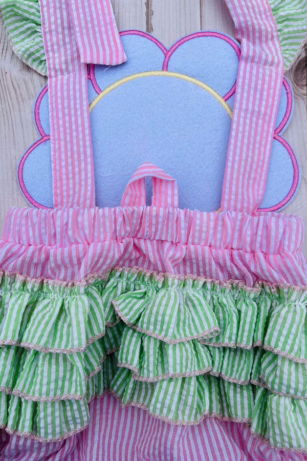 Spring & Summer pink stripes sunflower baby romper 2601021M