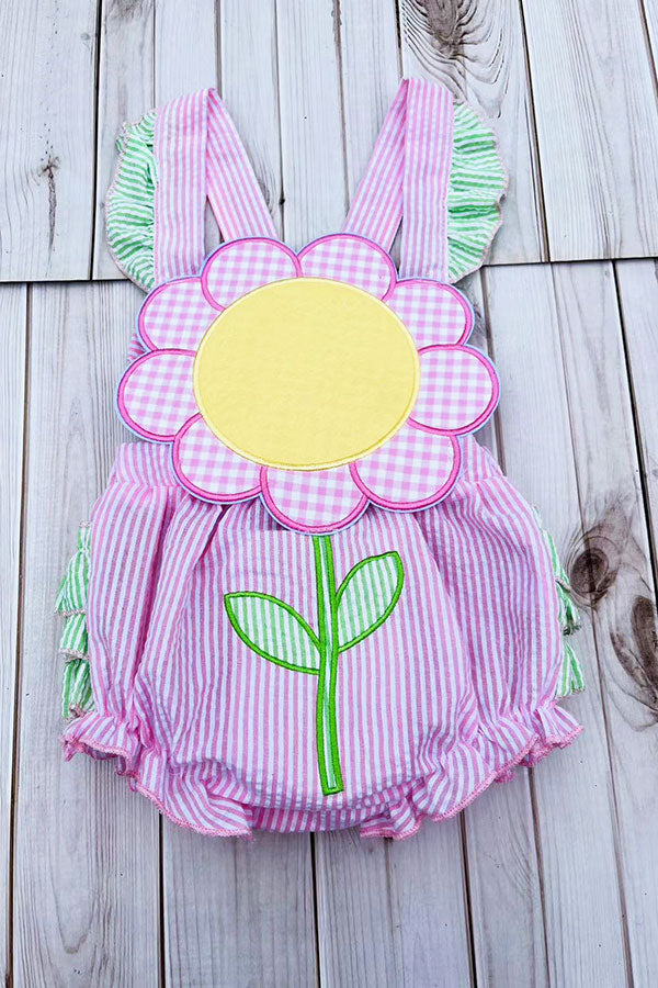 Spring & Summer pink stripes sunflower baby romper 2601021M