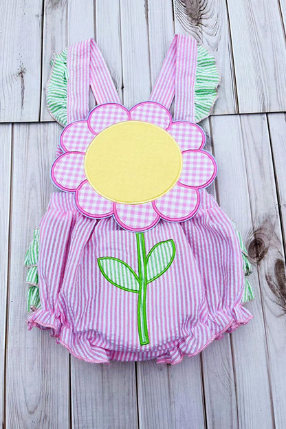 Spring & Summer pink stripes sunflower baby romper 2601021M
