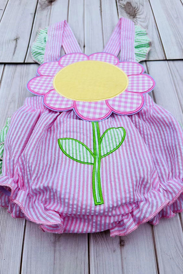 Spring & Summer pink stripes sunflower baby romper 2601021M