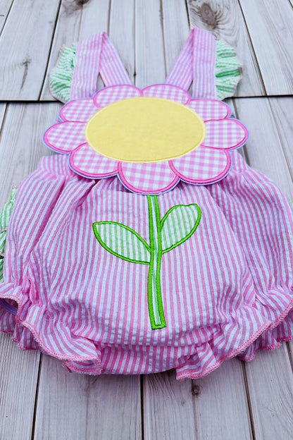 Spring & Summer pink stripes sunflower baby romper 2601021M