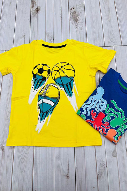 Sports ball printed yellow short sleeve boy's t-shirt 2601024M