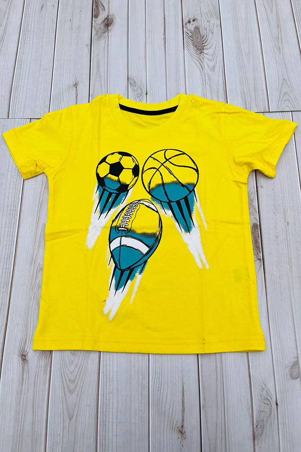 Sports ball printed yellow short sleeve boy's t-shirt 2601024M