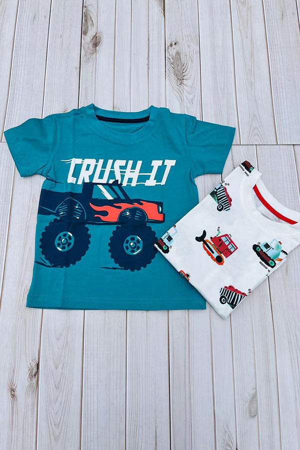 CRUSH IT & monster truck teal short sleeve boy's t-shirt 2601025M