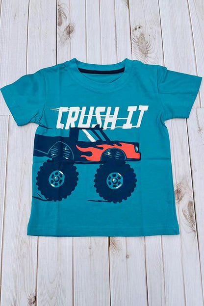 CRUSH IT & monster truck teal short sleeve boy's t-shirt 2601025M