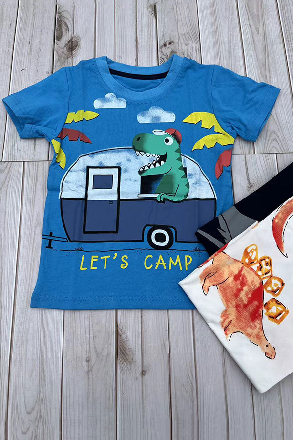 Fun camping & dinosaur short sleeves blue boy's t-shirt 2601027M