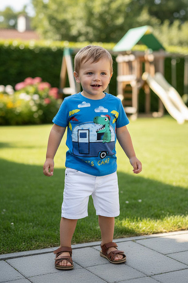 Fun camping & dinosaur short sleeves blue boy's t-shirt 2601027M