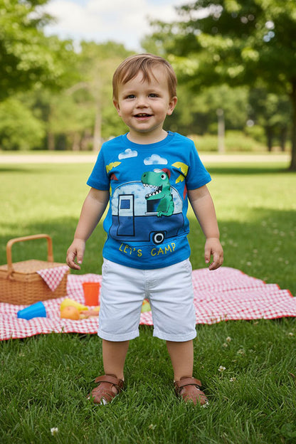 Fun camping & dinosaur short sleeves blue boy's t-shirt 2601027M