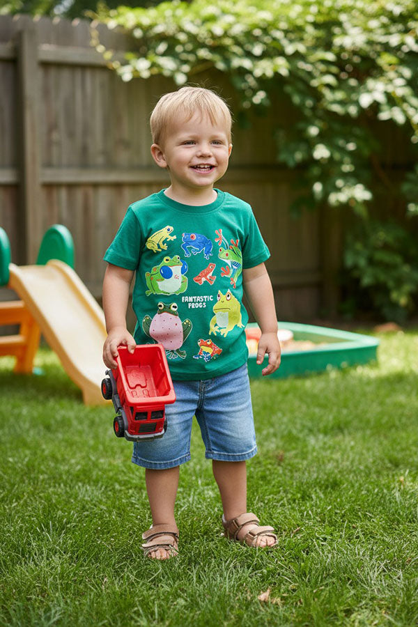 Green fantastic frogs printed short sleeve kids t-shirt 2601031M