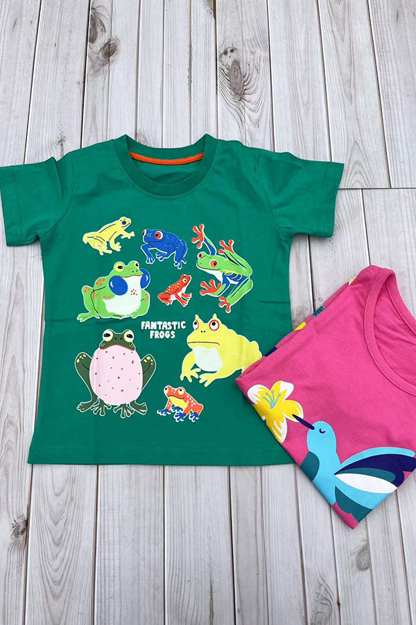 Green fantastic frogs printed short sleeve kids t-shirt 2601031M
