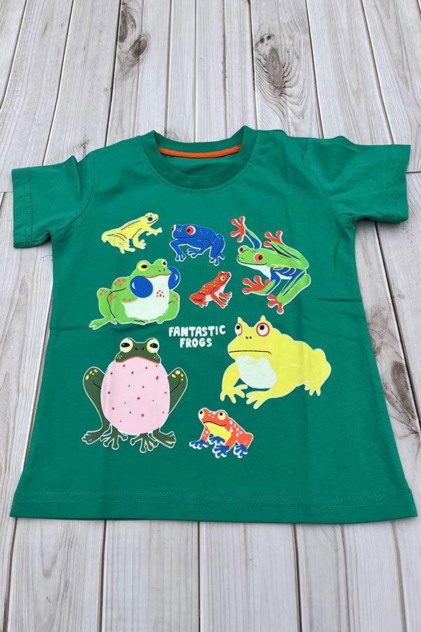 Green fantastic frogs printed short sleeve kids t-shirt 2601031M