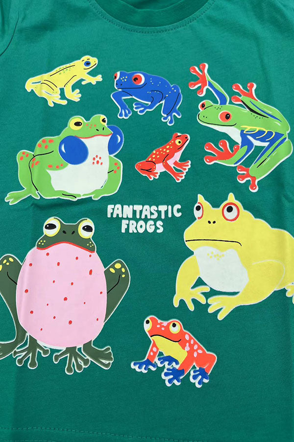 Green fantastic frogs printed short sleeve kids t-shirt 2601031M
