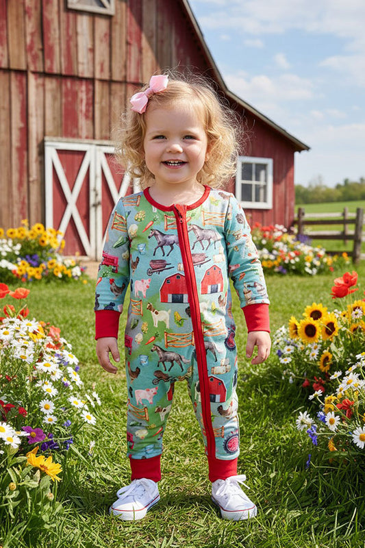 Western patterns printed long sleeve unisex newborn baby romper 2601053M