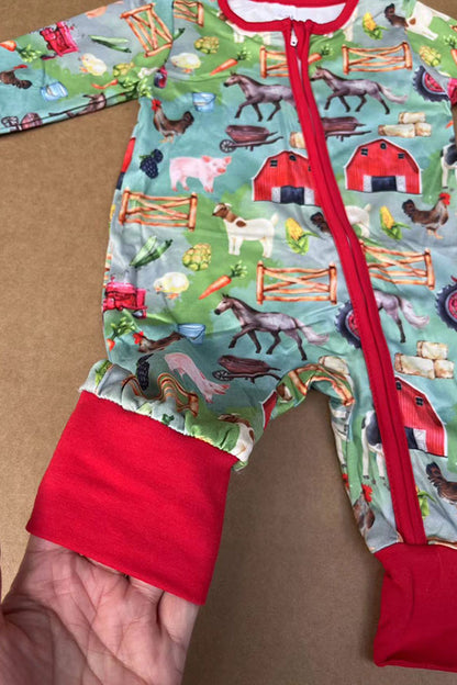 Western patterns printed long sleeve unisex newborn baby romper 2601053M