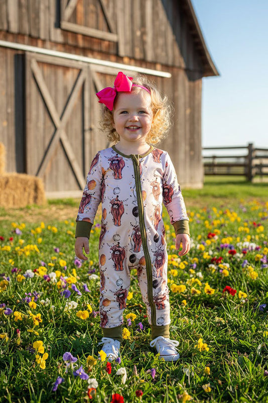 HAPPY & NEW YEAR  & cow printed unisex newborn baby romper 2601054M