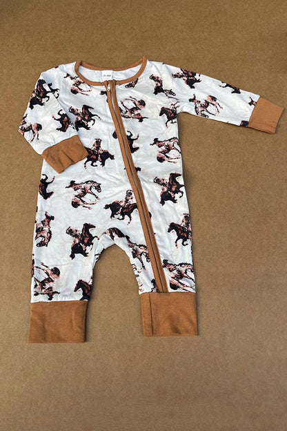Western horse riding printed unisex newborn baby romper 2601055M