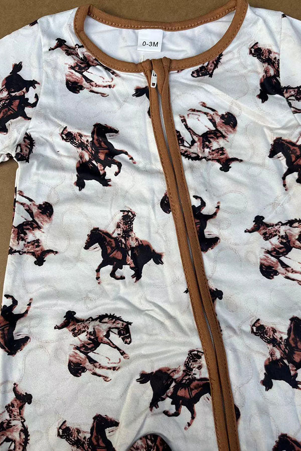 Western horse riding printed unisex newborn baby romper 2601055M