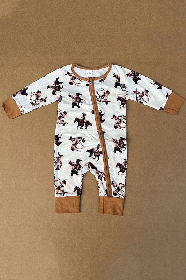 Western horse riding printed unisex newborn baby romper 2601055M