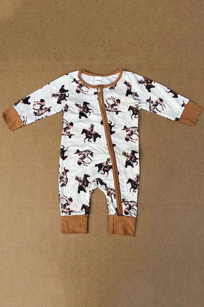 Western horse riding printed unisex newborn baby romper 2601055M