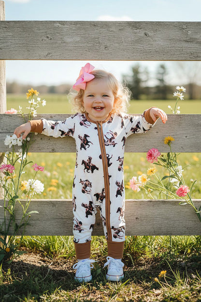 Western horse riding printed unisex newborn baby romper 2601055M