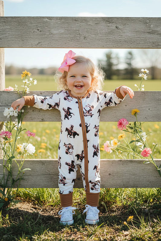 Western horse riding printed unisex newborn baby romper 2601055M