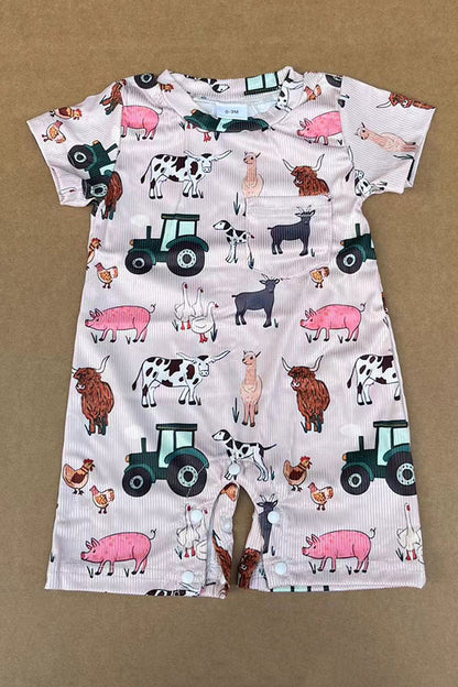 Western farm animal printed unisex newborn baby romper 2601056M