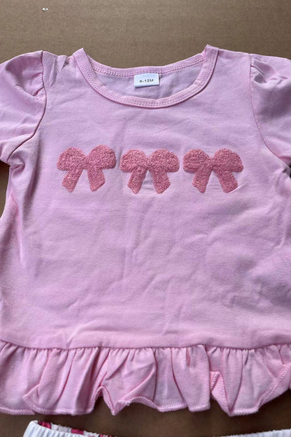 Cute pink bow patch short sleeve top & shorts 2pc girls set 2601058M