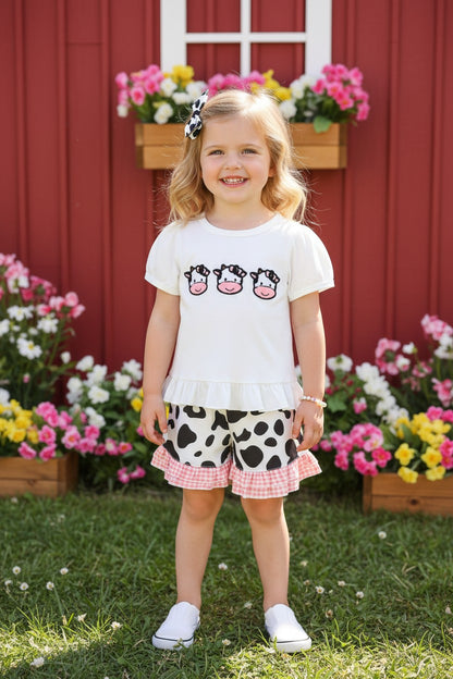 Cow patch white short sleeve top & cow shorts 2pc girls set 2601059M