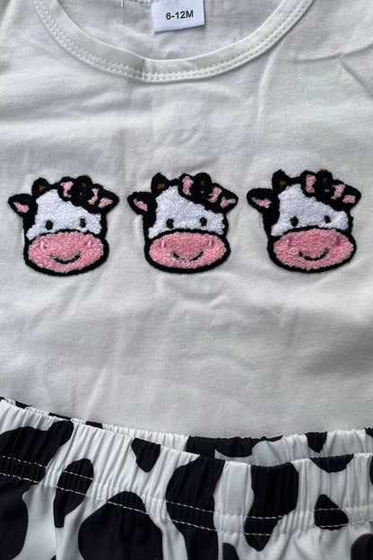 Cow patch white short sleeve top & cow shorts 2pc girls set 2601059M